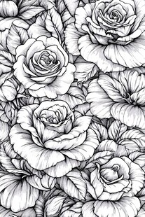 黑白手绘玫瑰花图案