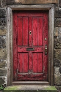 复古红木门 石墙中的景致