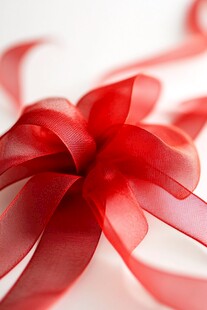 红色精美蝴蝶结丝带特写
