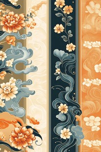 中式花卉海浪纹样图案