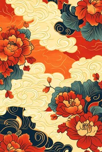 中式牡丹云纹传统图案