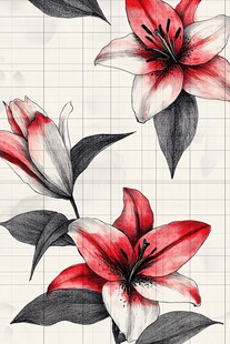 手绘红百合花图案设计