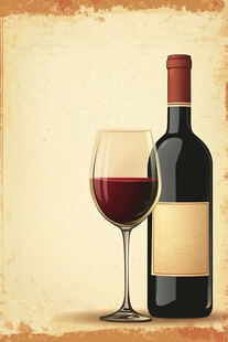 复古风葡萄酒瓶与酒杯