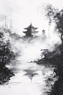 水墨古风景 湖心亭韵致