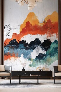 抽象山水风客厅艺术背景墙