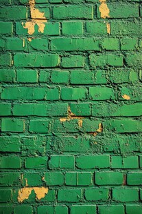 斑驳绿砖墙纹理特写