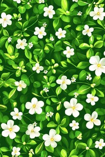 清新小白花绿叶无缝图案