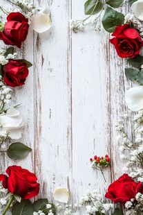 红白花卉装饰的木质背景