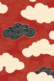中式云纹红底传统图案