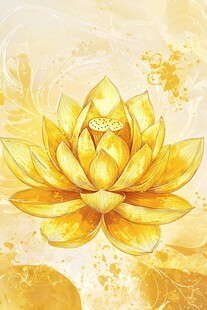 金色莲花插画 禅意之美