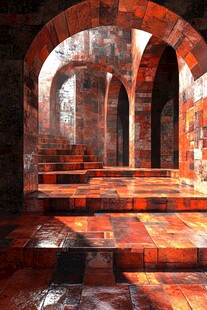 红砖拱形室内空间场景