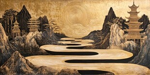 中式山水意境古建筑画卷