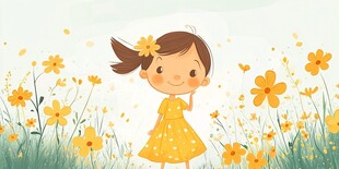 女孩漫步于烂漫花丛中