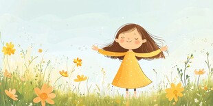 女孩在花海中快乐起舞