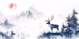 月夜山林中的优雅麋鹿