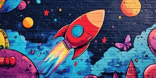 梦幻火箭宇宙涂鸦艺术