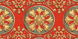 古典红底金色花纹装饰图案