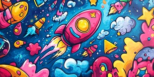 梦幻宇宙火箭插画世界