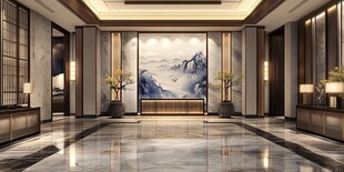 中式大气奢华酒店大堂空间