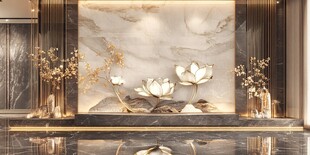 中式奢华大理石莲花背景墙