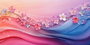 梦幻花朵与绚丽波浪背景