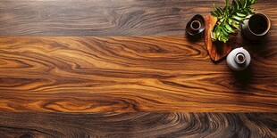 木纹桌面与绿植茶具搭配