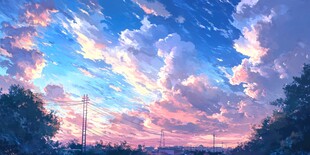 梦幻晚霞天空下的静谧景致