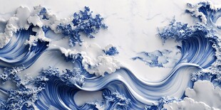 蓝白海浪艺术纹理图案