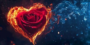 心型火焰玫瑰与蓝色水花