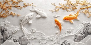 浮雕锦鲤图 中式祥瑞意境