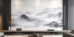 中式水墨山水客厅背景墙