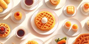 美味华夫饼与多样甜点组合