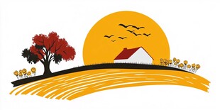 秋日田园风光插画