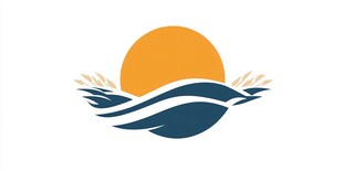 日出海浪麦穗标志设计
