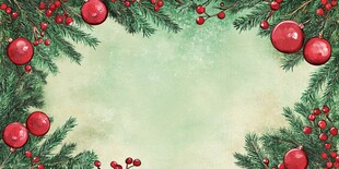 圣诞松枝红果边框背景图