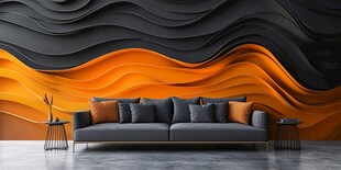 时尚波浪墙搭配舒适沙发