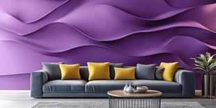 紫色波浪墙搭配舒适沙发