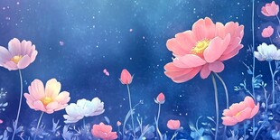 梦幻夜下绽放的绚丽花朵