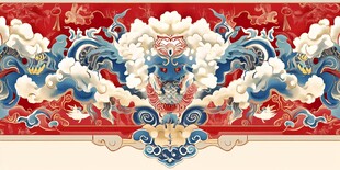 中式传统龙纹云浪装饰图