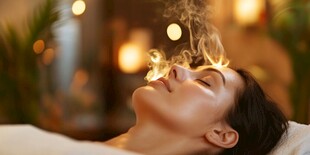 女子享受头部香薰理疗