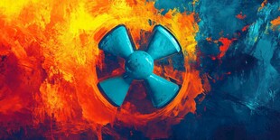 辐射标志在火焰背景中