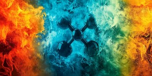 炫彩火焰中的无人机风采