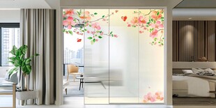 浪漫花卉玻璃隔断卧室美景