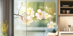 玻璃上的唯美樱花装饰画