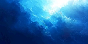 梦幻蓝色云海中的耀眼光芒