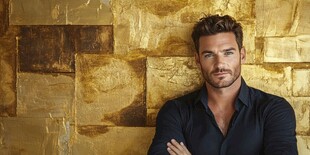 男士倚靠金墙帅气模样