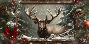 圣诞框中麋鹿雪景图