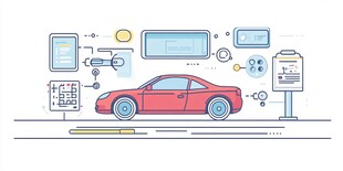 红色跑车与智能设备展示