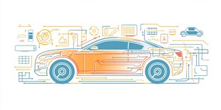 智能汽车科技线条插画