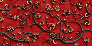 红色背景上的精美金属花纹